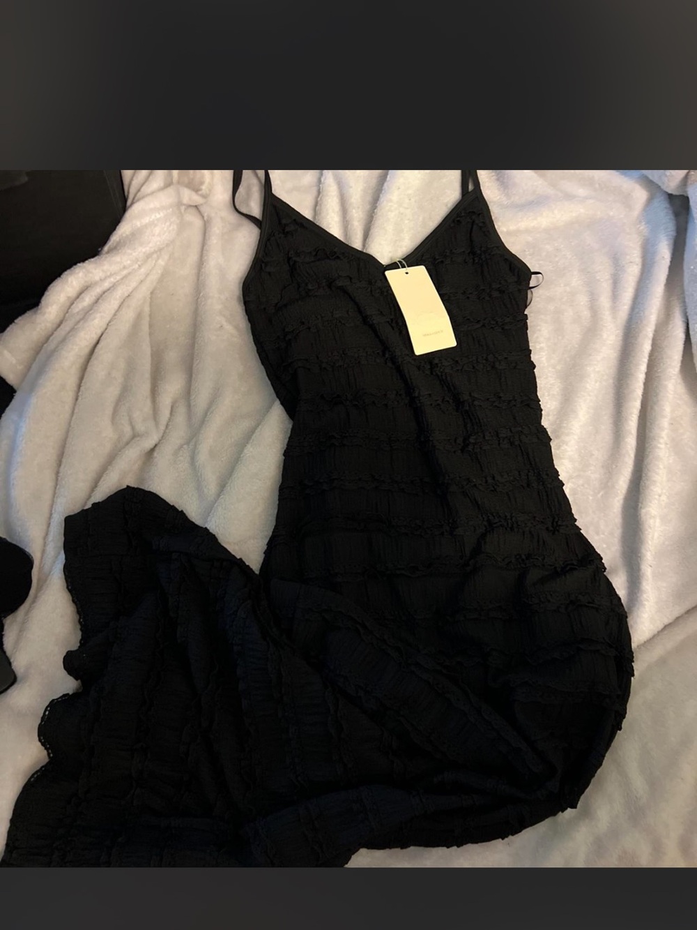 Women's Black Ruffle Slip Dress